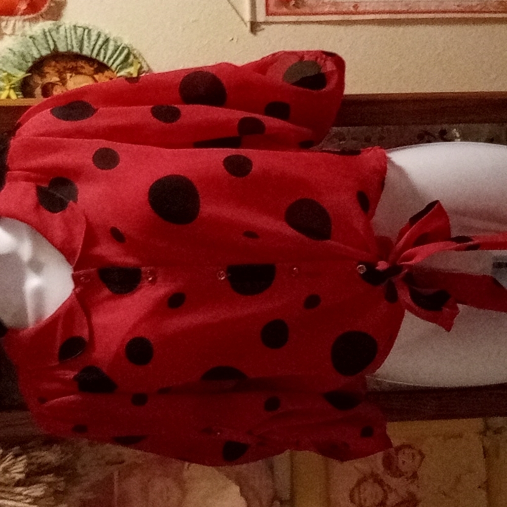 Cute Hot Pink with Black Polka Dots Blouse with Bottom Tie & Adjustable Sleeves